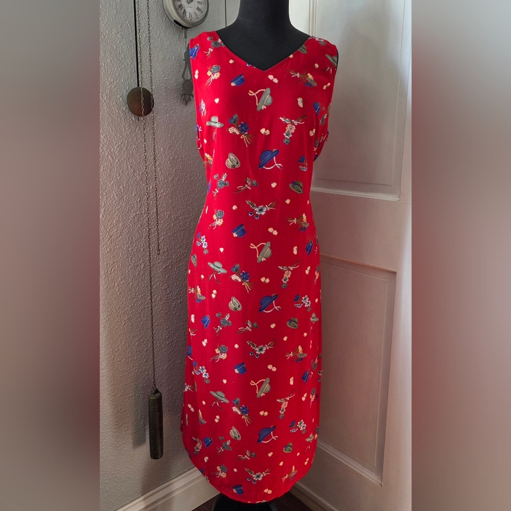 Vintage Nina Piccalino Red Novelty Hat/Floral Dress